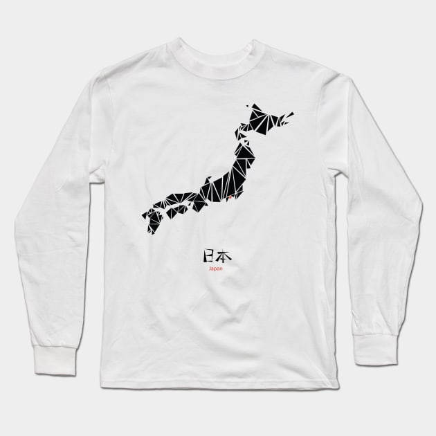 Abstract Geometric Map of Japan Drawing Long Sleeve T-Shirt by MariOyama